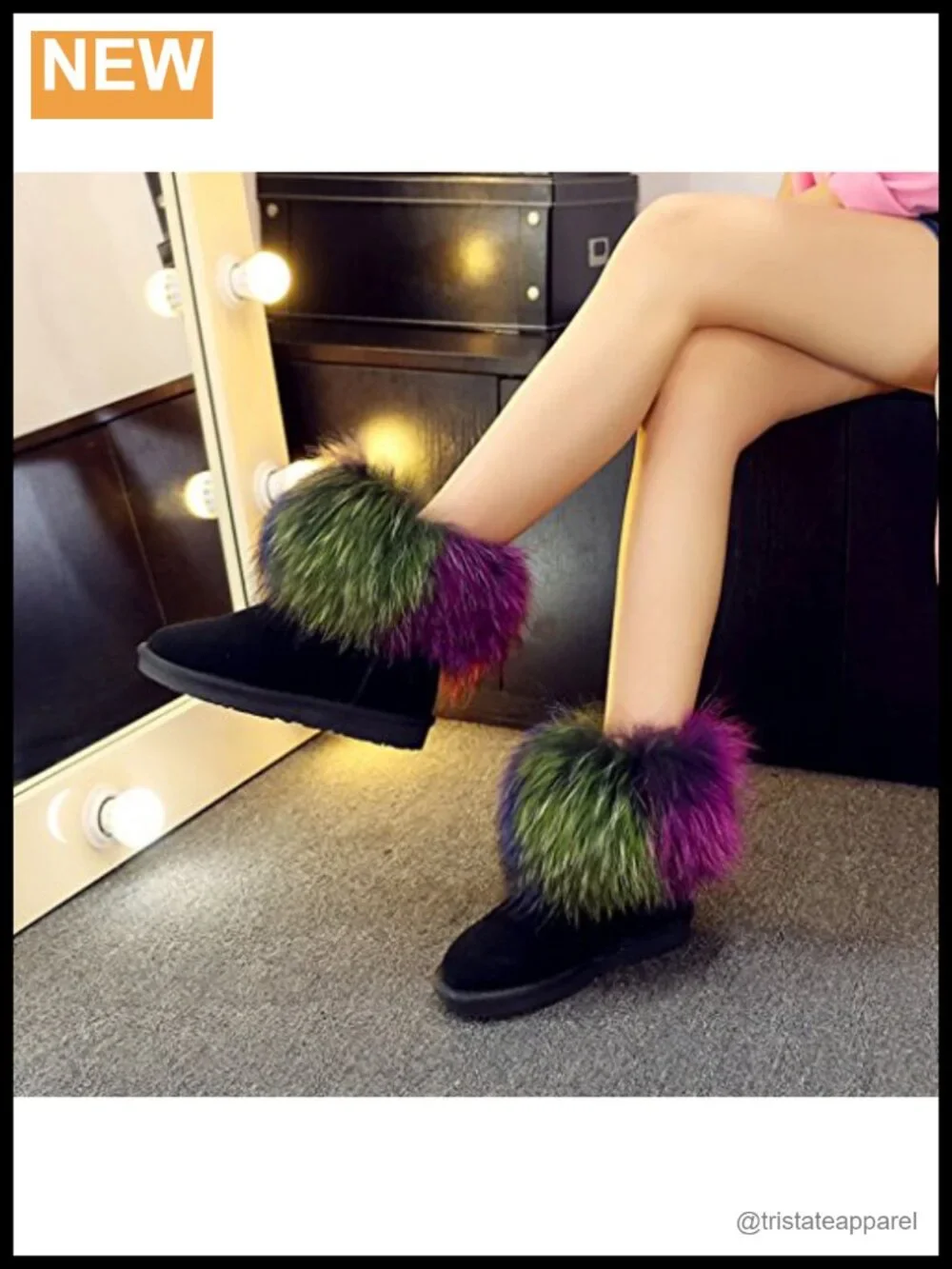Womens Faux Fur Trim Snow Boots Ankle Cow Leather Pull-On Winter